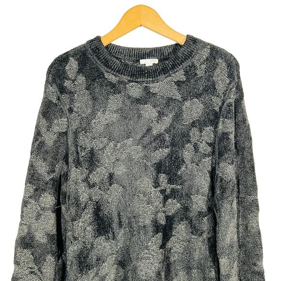 J Jill Heavy Knit Silk Wool Crewneck Sweater Loose Fit Floral Casual Black - XL - Picture 2 of 6